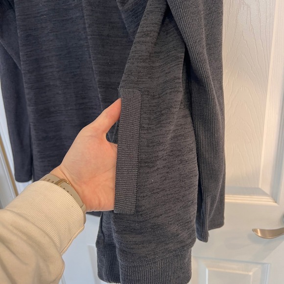 Athleta Blissful Wrap Hooded Cardigan Sweater Open Front Heather Charcoal Grey - Picture 6 of 6